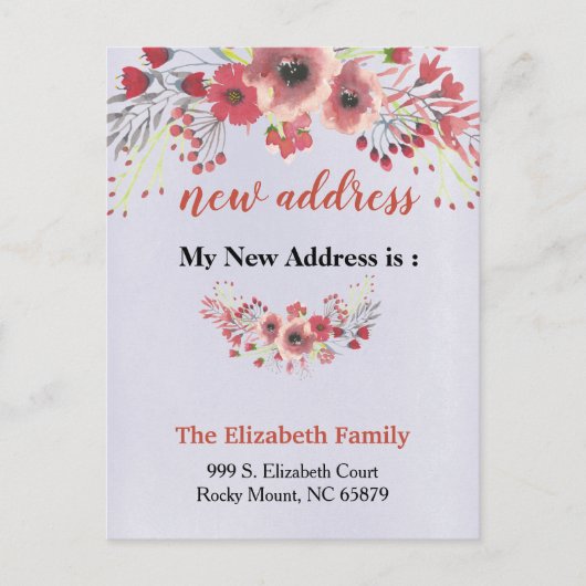 Beautiful Floral New Address Moving Announcement Aankondigingskaart (Voorkant)
