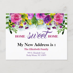 Beautiful Floral New Address Moving Announcement Aankondigingskaart