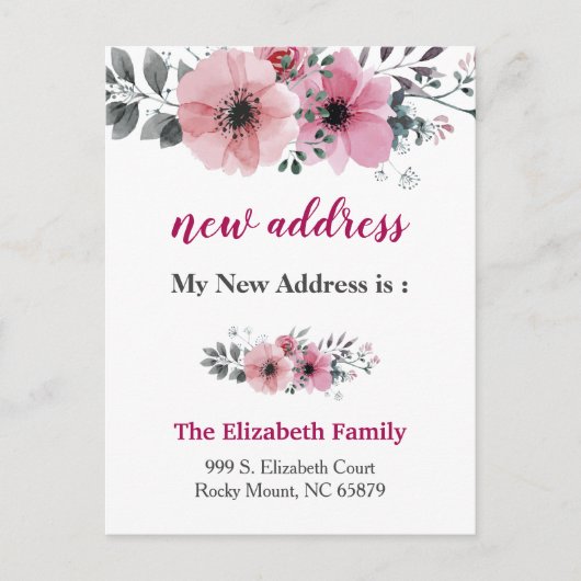 Beautiful Floral New Address Moving Announcement Aankondigingskaart (Voorkant)