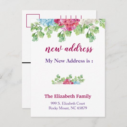 Beautiful Floral New Address Moving Announcement Aankondigingskaart (Voorkant / Achterkant)