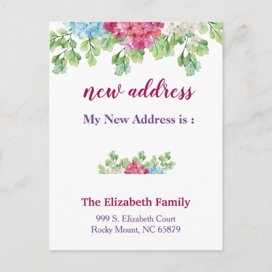 Beautiful Floral New Address Moving Announcement Aankondigingskaart (Voorkant)