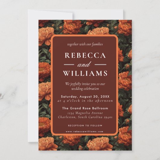 Beautiful Floral Peonies Wedding Invitation Kaart (Voorkant)