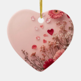 Beautiful Flowers on a Pink Valentines Day Tree Keramisch Ornament