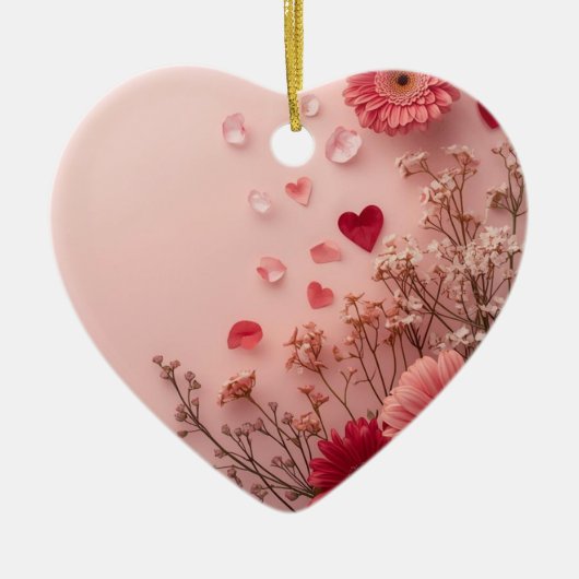 Beautiful Flowers on a Pink Valentines Day Tree Keramisch Ornament (Voorkant)