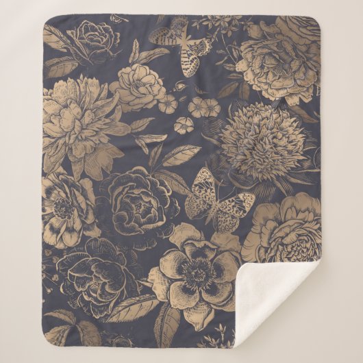 Beautiful flowers peonies, roses and butterflies.  sherpa deken (Voorkant)