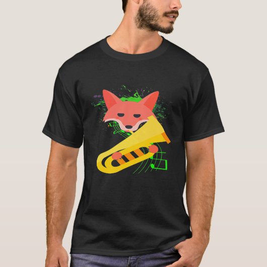 Beautiful Fox Playing The Tuba Brass Music Orchest T-shirt (Voorkant)