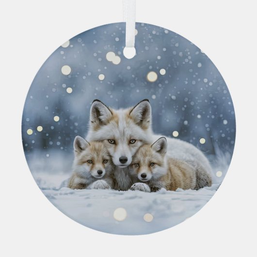 Beautiful Foxes in Snow Christmas Glas Ornament (Achterkant)