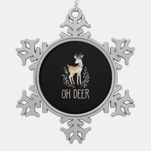 Beautiful Funny Deer Oh Deer Modern Design Tin Sneeuwvlok Ornament (Voorkant)