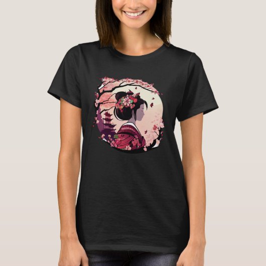 Beautiful geisha lady cherry blossom flowers pagod t-shirt (Voorkant)