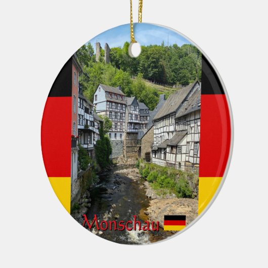 Beautiful German village Monschau in summer travel Keramisch Ornament (Links)