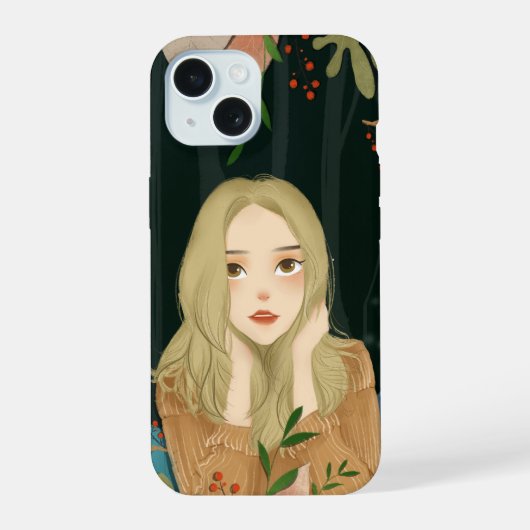Beautiful Girl Illustration Phone Case iPhone 15 Case (Achterkant)