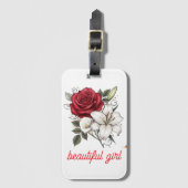Beautiful Girl Rose Tote Bag Bagagelabel (Voorkant (verticaal))