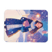 Beautiful Girl Walking on Winter Street Magneet (Horizontaal)