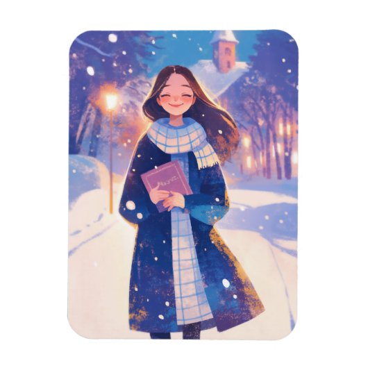 Beautiful Girl Walking on Winter Street Magneet (Verticaal)