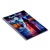 Beautiful girl watching glowing night water notitieboek (Rechterzijde)