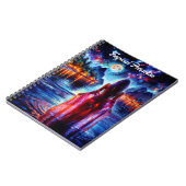 Beautiful girl watching glowing night water notitieboek (Linkerzijde)