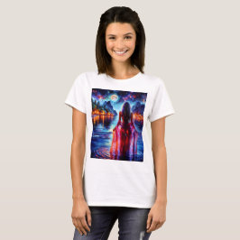 Beautiful girl watching glowing night water t-shirt