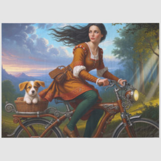 Beautiful Girl With Puppy On Bicycle Decoupage Tissuepapier