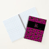 Beautiful Girly Hot Pink Roses Name Monogram  Notitieboek (Binnen)