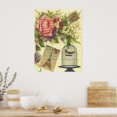 Beautiful girly vintage roses flowers Eiffel Tower Poster (Keuken)