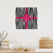 Beautiful girly zebra skin black white pink bow poster (Keuken)