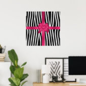 Beautiful girly zebra skin black white pink bow poster (Thuiskantoor)