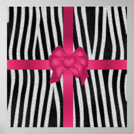 Beautiful girly zebra skin black white pink bow poster (Voorkant)