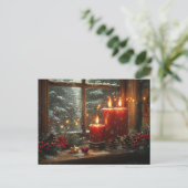 Beautiful Glowing Red Candles Pine Cones Berries Briefkaart (Staand voorkant)