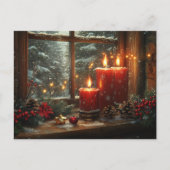 Beautiful Glowing Red Candles Pine Cones Berries Briefkaart (Voorkant)