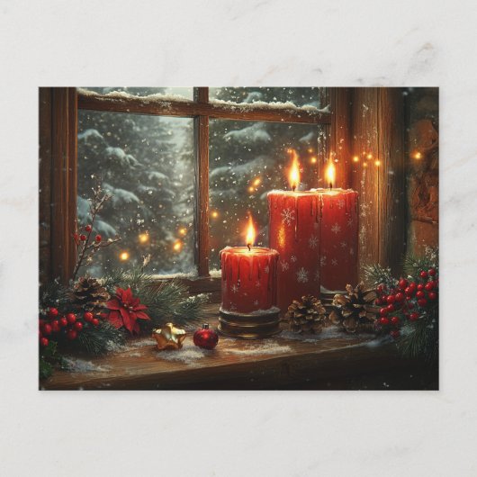 Beautiful Glowing Red Candles Pine Cones Berries Briefkaart (Voorkant)