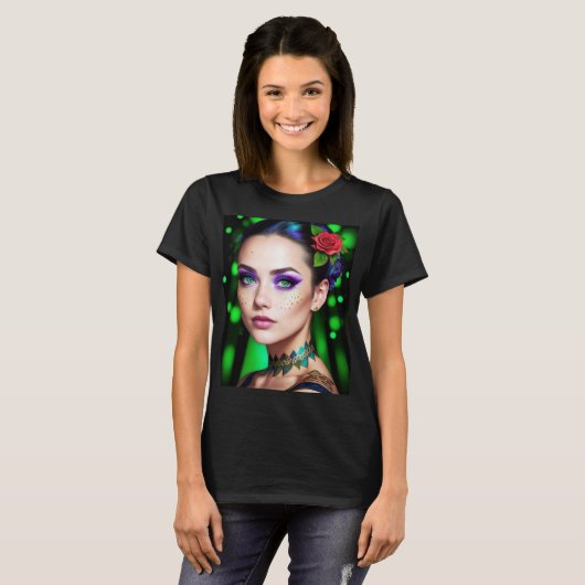 Beautiful goddess of the forest with green eyes t-shirt (Voorkant volledig)