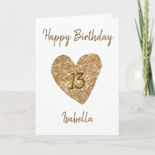 Beautiful Gold Watercolor Heart 13th Birthday Kaart