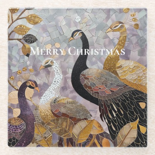 Beautiful Gold White Peacocks Christmas Glazen Onderzetter (Voorkant)