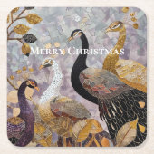 Beautiful Gold White Peacocks Christmas Kartonnen Onderzetters (Voorkant)