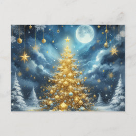Beautiful golden Christmas tree blue Briefkaart