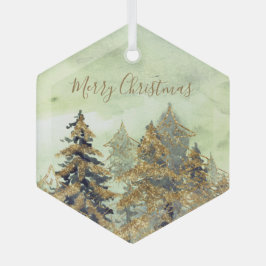 Beautiful Golden Green Christmas Trees Glas Ornament