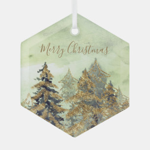 Beautiful Golden Green Christmas Trees Glas Ornament