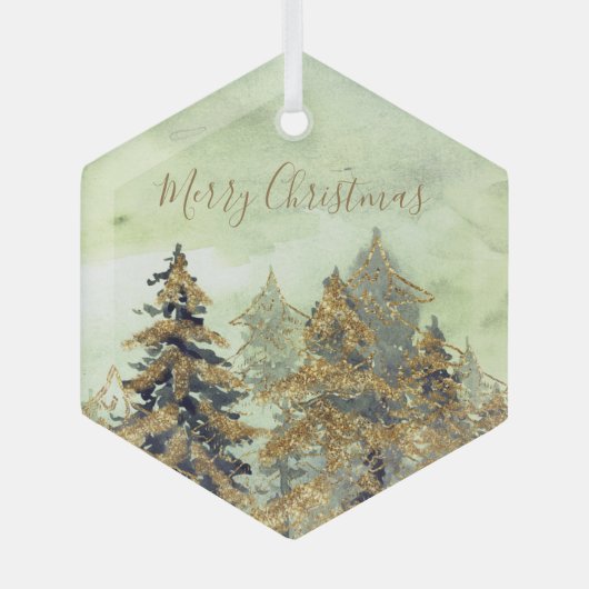 Beautiful Golden Green Christmas Trees Glas Ornament (Voorkant)