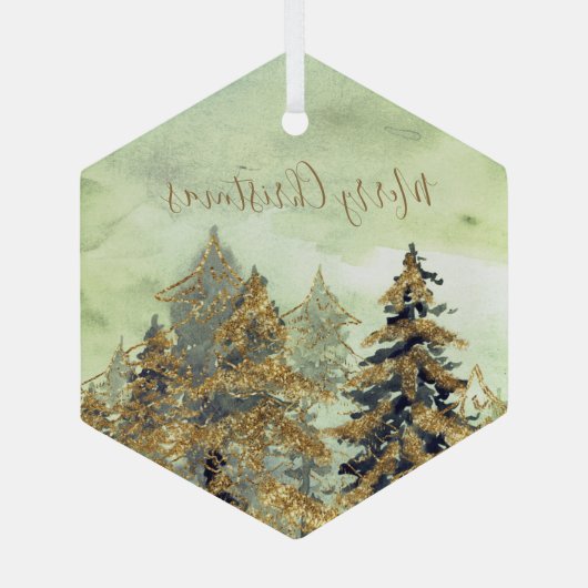 Beautiful Golden Green Christmas Trees Glas Ornament (Achterkant)