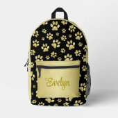 Beautiful Golden Paws Prints on Black Background Bedrukte Rugzak (Voorkant)