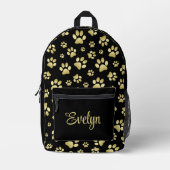 Beautiful Golden Paws Prints on Black Background Bedrukte Rugzak (Voorkant)