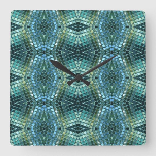 Beautiful Green and Blue Glass Mosaic Vierkante Klok (Voorkant)