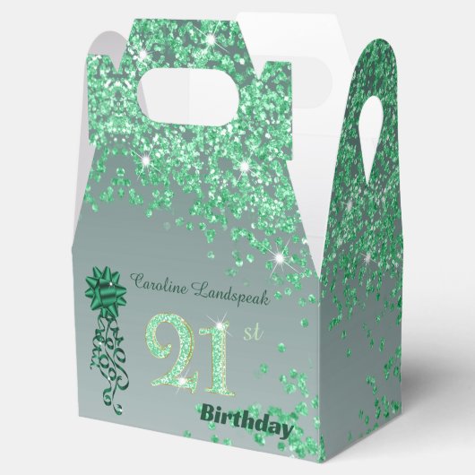 Beautiful Green Glitter Ribbon 21st Birthday Bedankdoosjes (Geopend)