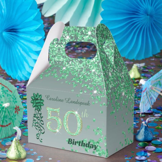 Beautiful Green Glitter Ribbon 50th Birthday Bedankdoosjes (Feest)