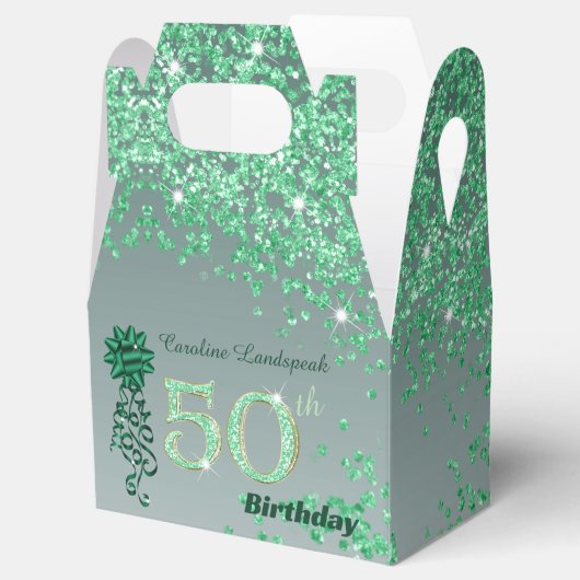 Beautiful Green Glitter Ribbon 50th Birthday Bedankdoosjes (Geopend)
