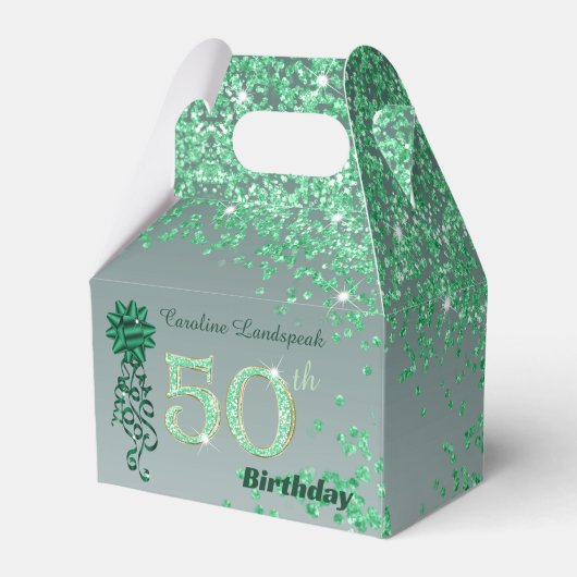 Beautiful Green Glitter Ribbon 50th Birthday Bedankdoosjes (Voorkant Zijde)