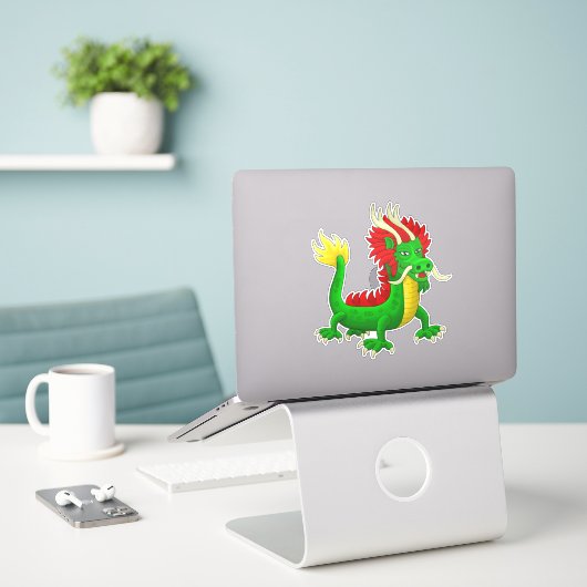 Beautiful Hand Drawn Chinese Dragon Sticker (Laptop op bureau)
