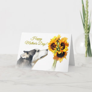 Beautiful Happy Mother's Day Husky and Sunflower Kaart