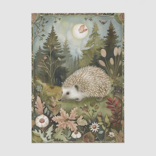 Beautiful Hedgehog in the Forest Moonlight Tissuepapier (Voorkant)
