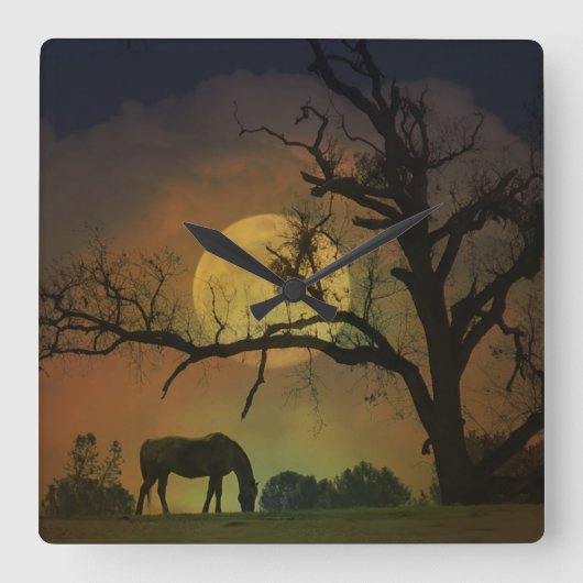 Beautiful Horse in the Harvest Moon Clock Vierkante Klok (Voorkant)